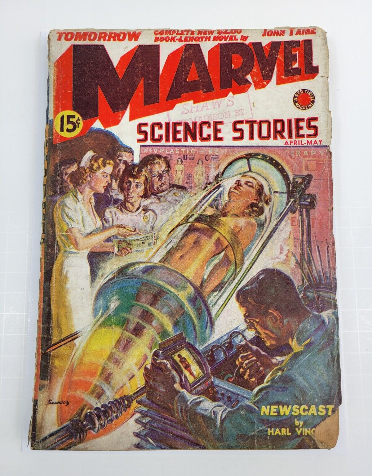 Marvel Science Stories April 1939 Norman Saunders Tube Girl Cover