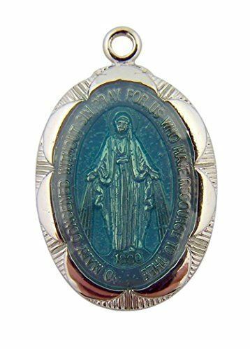 HMHInc Stering Silver Blue Enamel Blessed Virgin Mary Miraculous Medal Pendant,