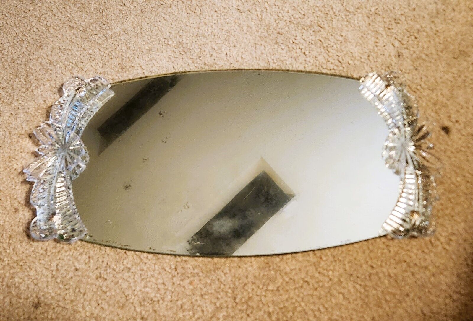 Beautiful Vintage Vanity Mirror Dresser Tray Pressed Glass Handles – Rare Find