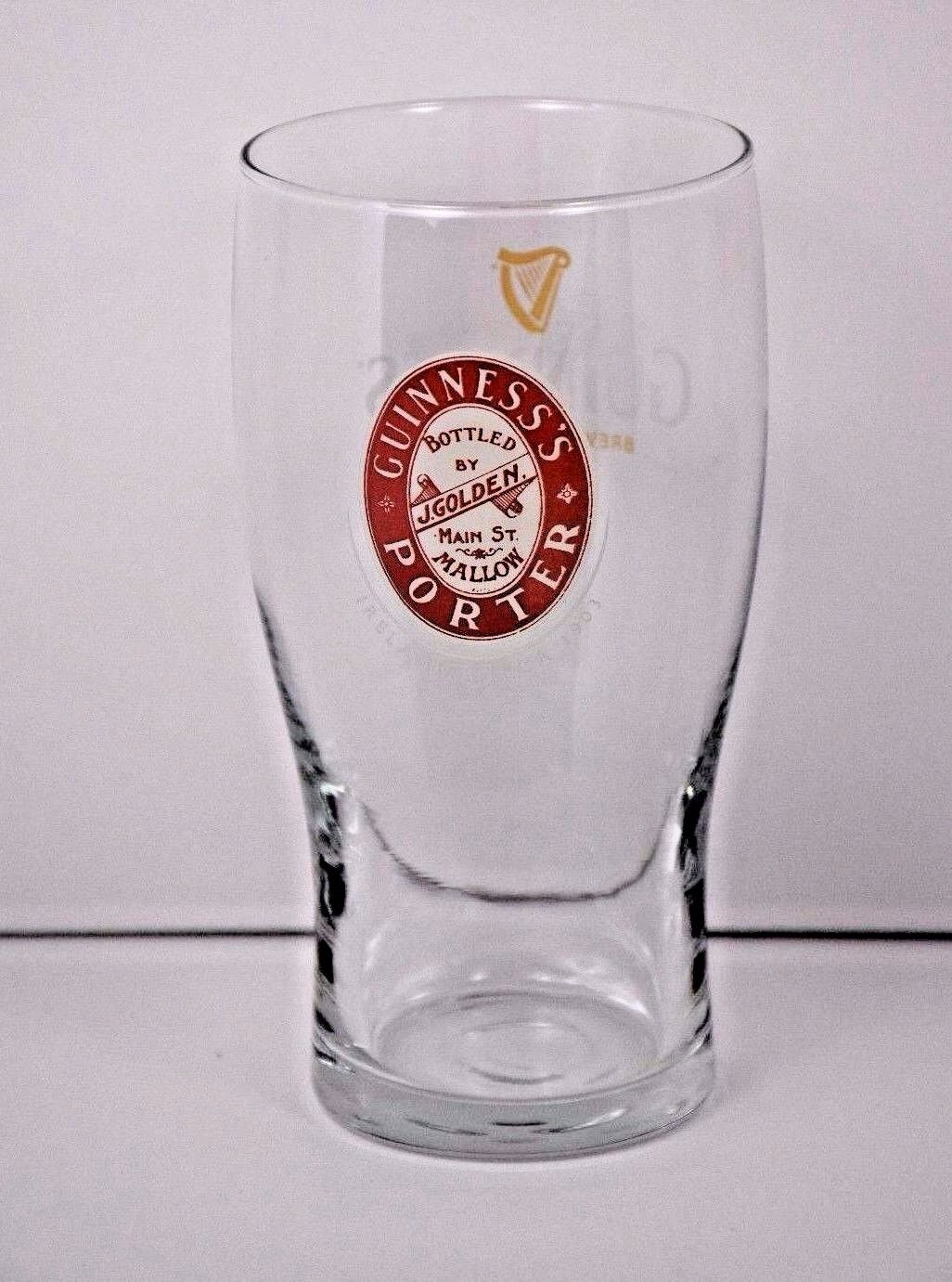 Guinness Porter Brewed in Dublin Bottled J Golden Harp Label 6” Pint Glass 500ml