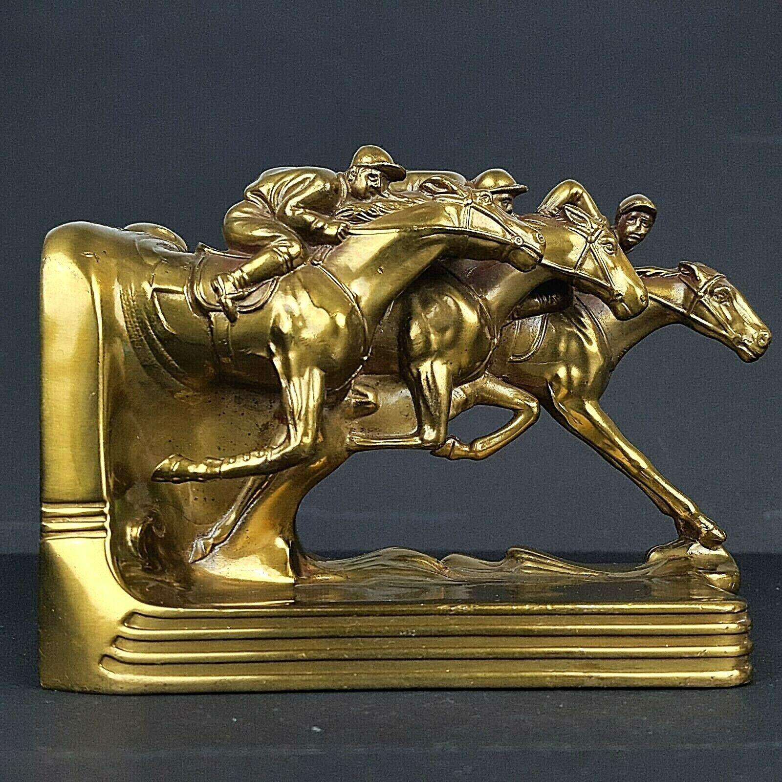 Nice Antique Art Deco Jenning Brothers JB-809 1920\'s Bronze Horse Race Bookend