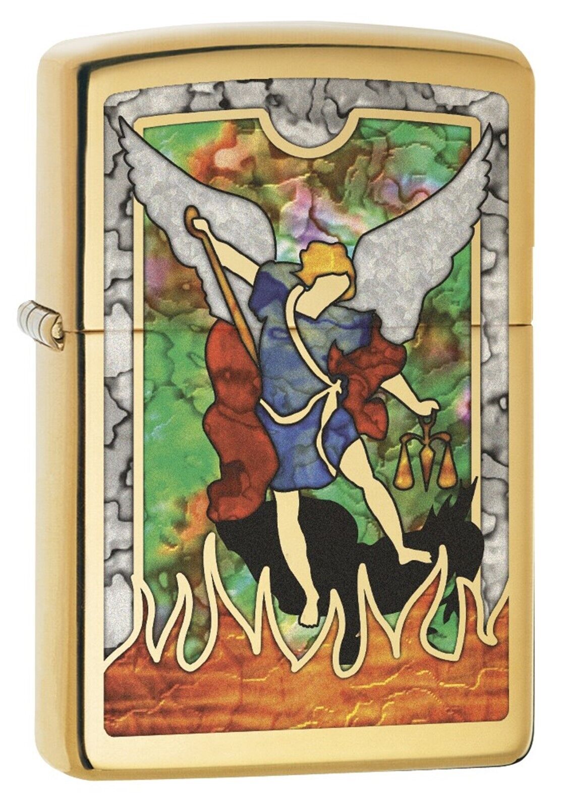 Zippo Lighter, Saint Michael the Archangel, Fusion - High Polish Brass 79107
