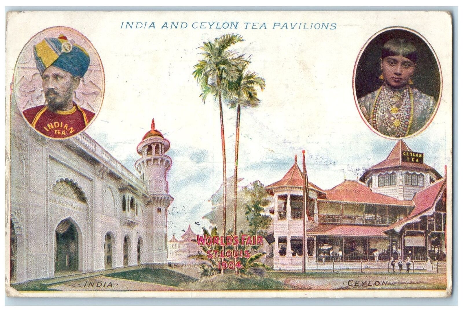 1905 Indian & Ceylon Tea Pavilion World Fair Scene Chicago Illinois IL Postcard