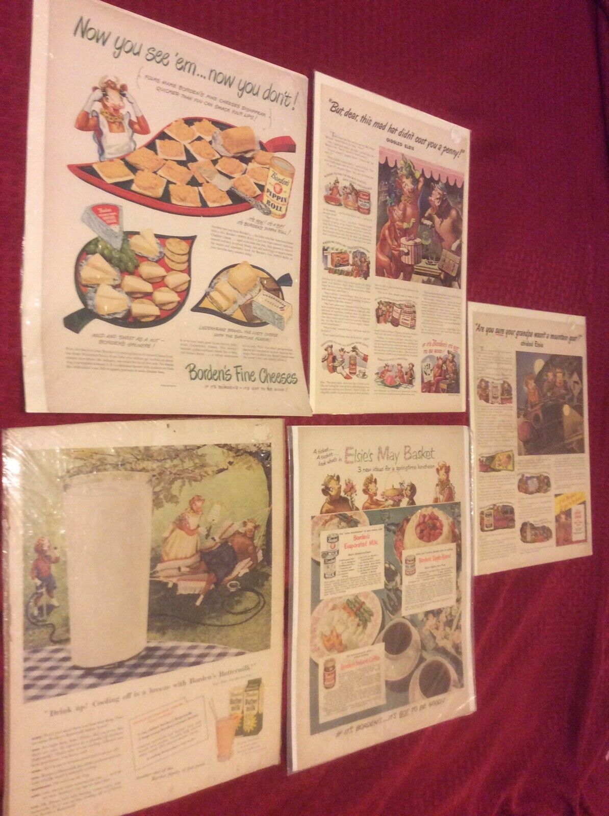 Vintage Bordens Dairy Advertisements set of 5 Collectibles