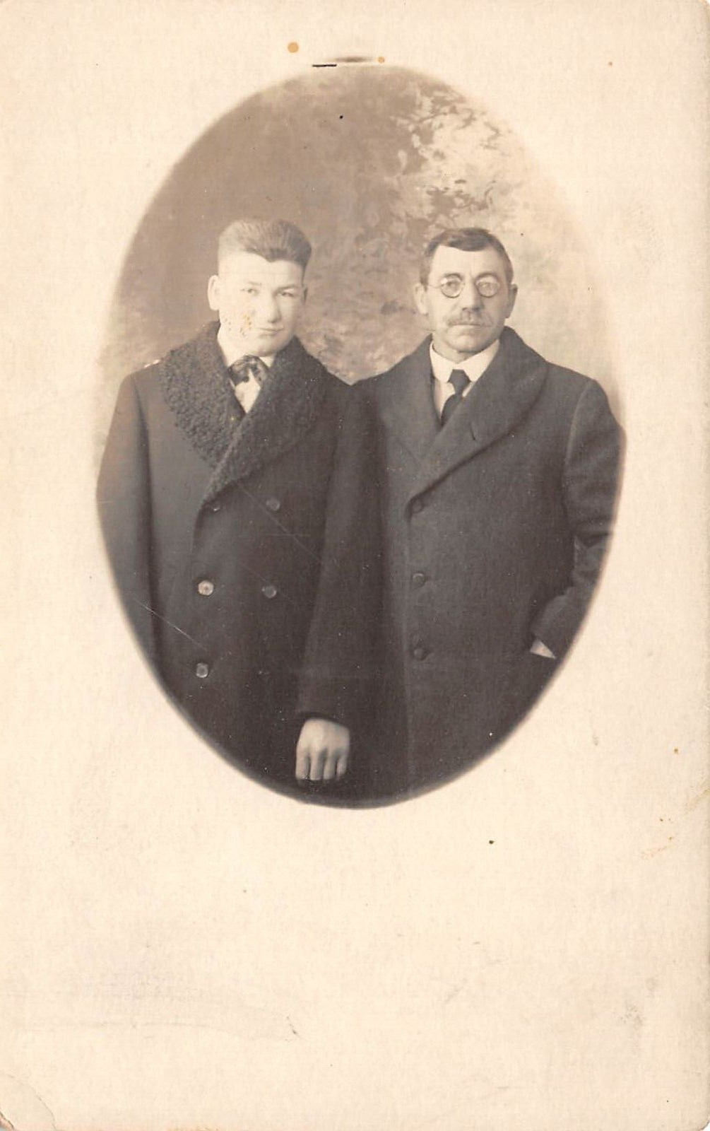 RPPC Photograph TWO MEN IN HEAVY WINTER COATS Vintage c1910 AZO Postcard 9173