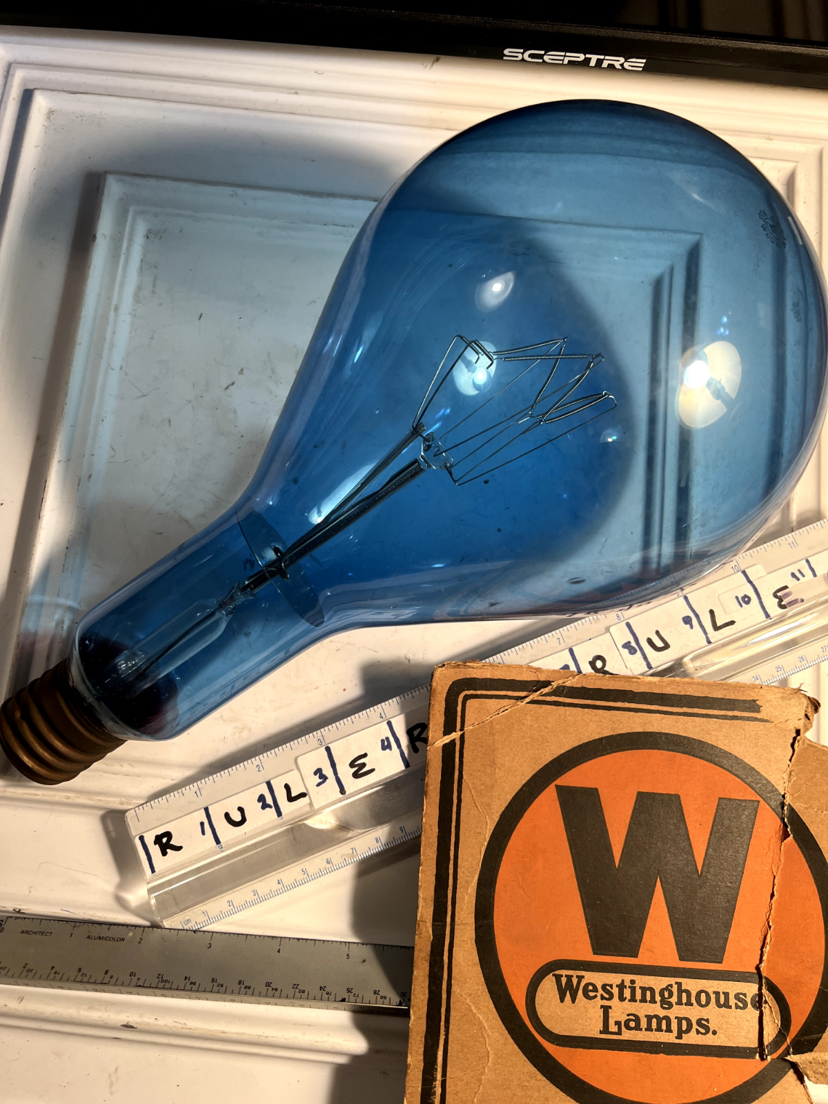 Antique Westinghouse Mazda Blue Light Bulb 13” 2000 Watt PS 52? 102-120 Volt