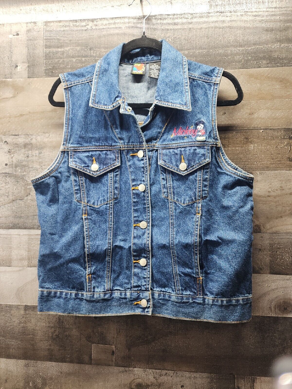Mickey Unlimited Disney Mickey Mouse Denim Vest Sz M 100% Cotton Jerry Leigh
