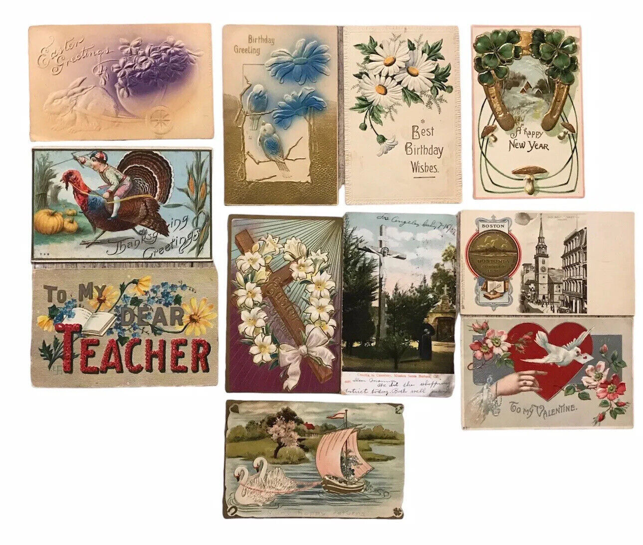 11  Early 1900’s Embossed Postcards Valentine’s Easter Teacher New Years