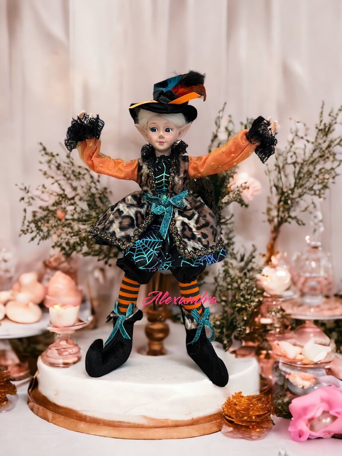 Halloween 18” Elf Fairy Witch Shelf Sitter Animal Print Dress Fall Possible New