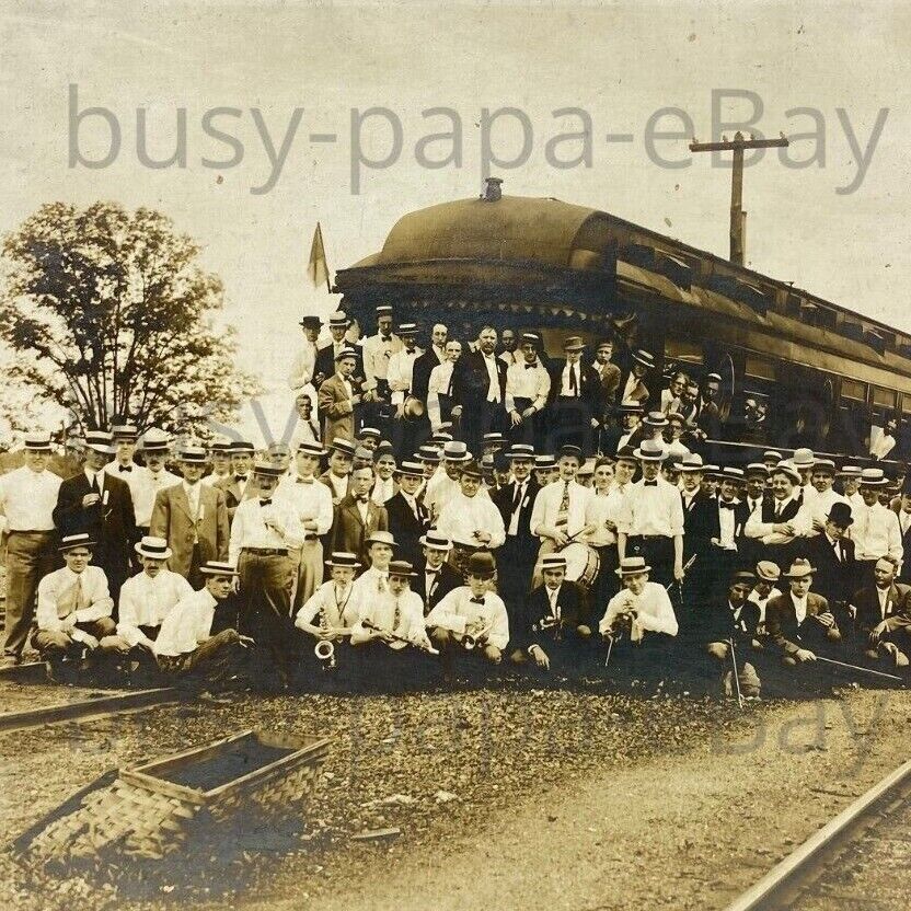 Antique 1900s Light Rail Tram People Train Railway Railroad RR Photo