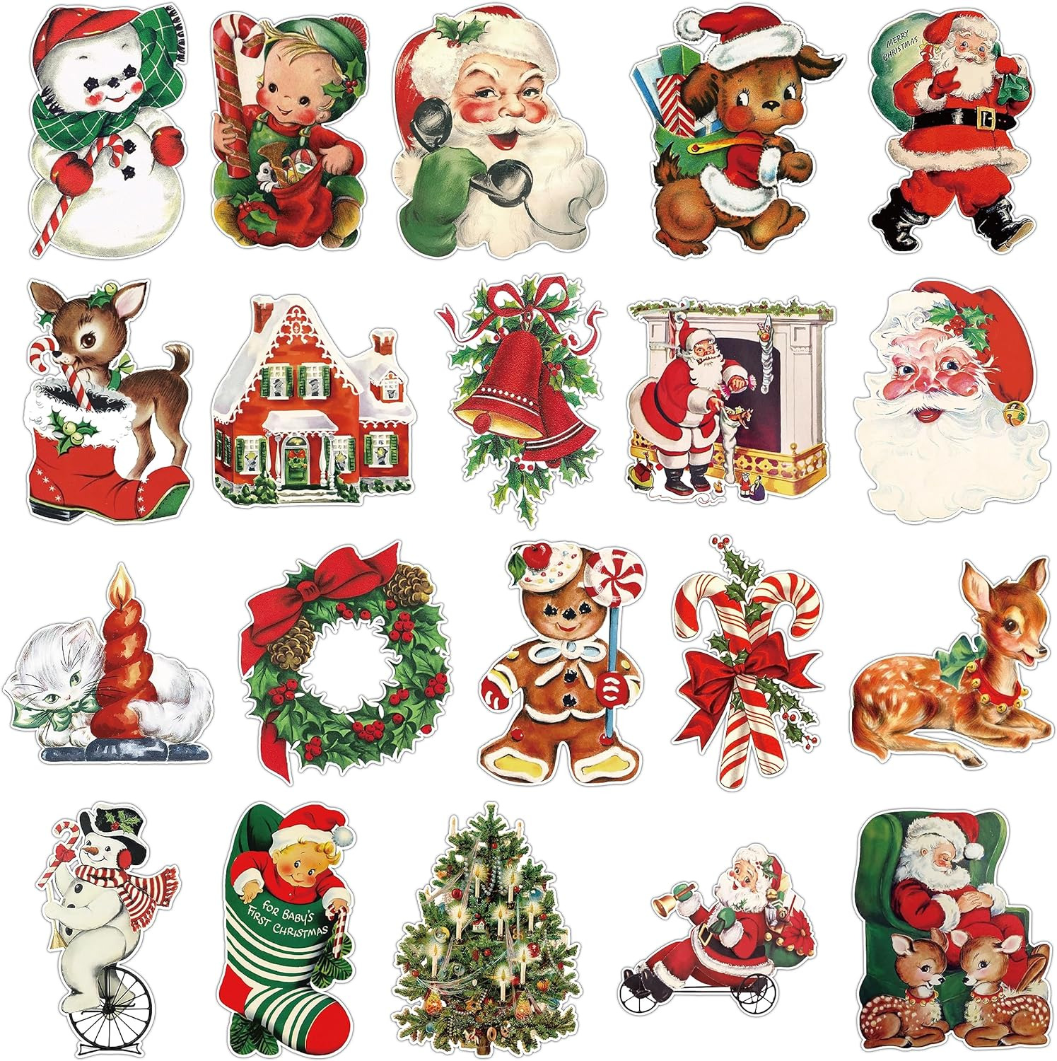 20PCS Vintage Christmas Cutout Home Decoration Santa Claus Snowman Cutout Decor 