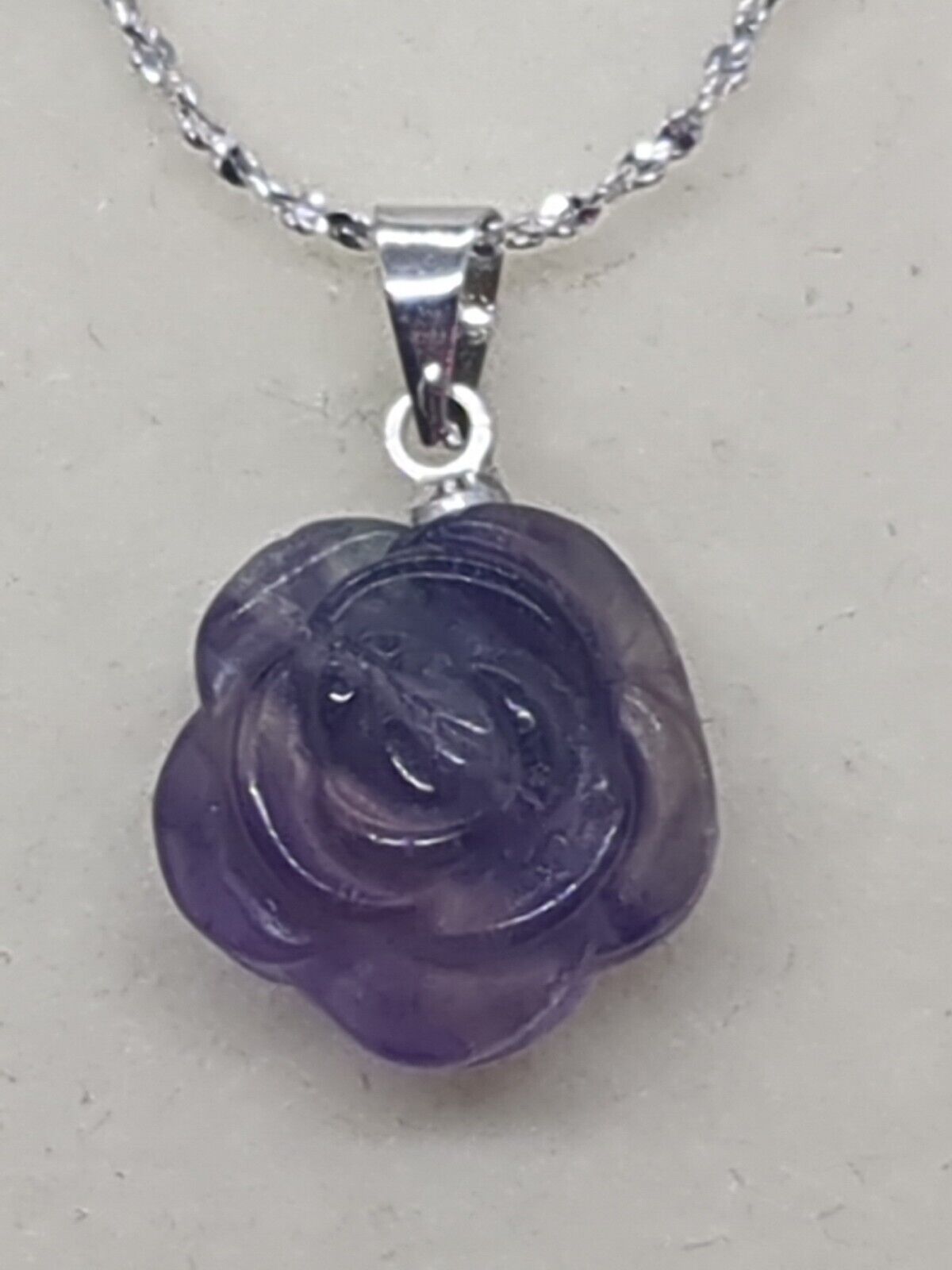 S925 Flourite Rose Sterling Silver Crystal Pendant Necklace 16\