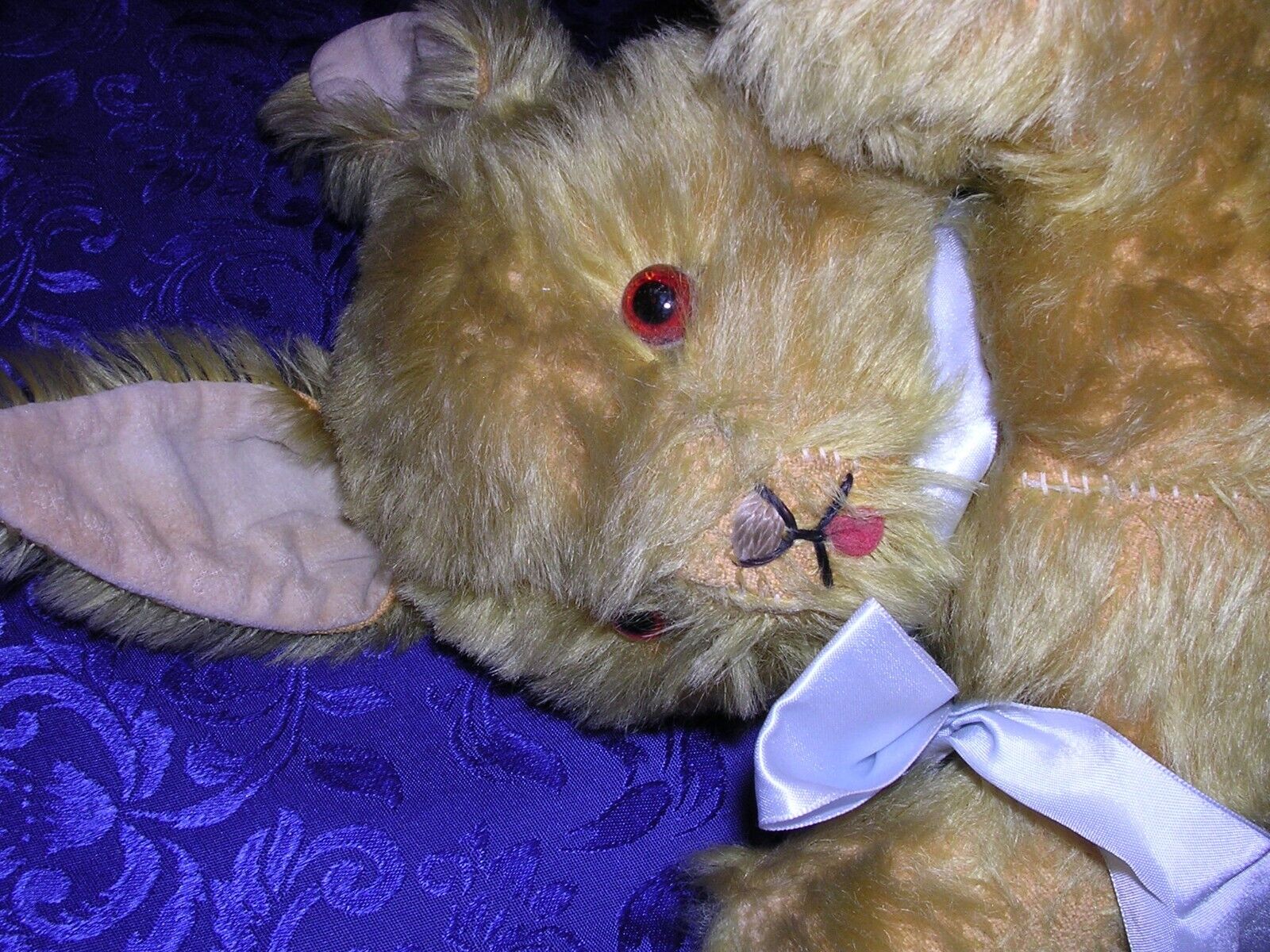ANTIQUE MOHAIR RABBIT W/ GLASS EYES OLD VINTAGE TOY STUFFED BUNNY 12 \