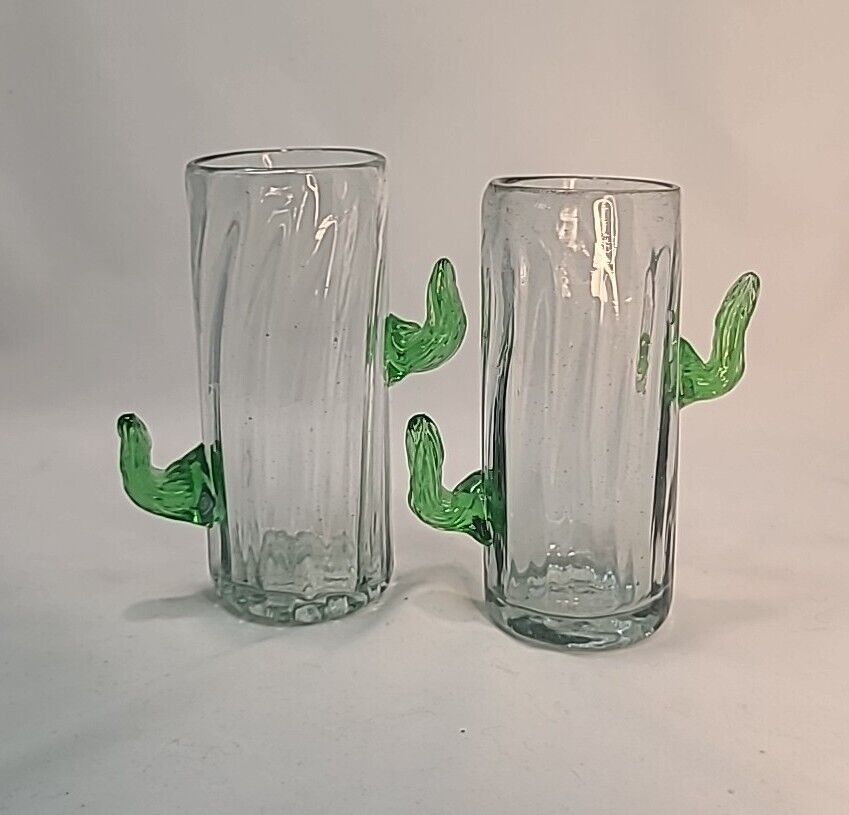 Set of 2 Vintage Mexican hand blown  Cactus 