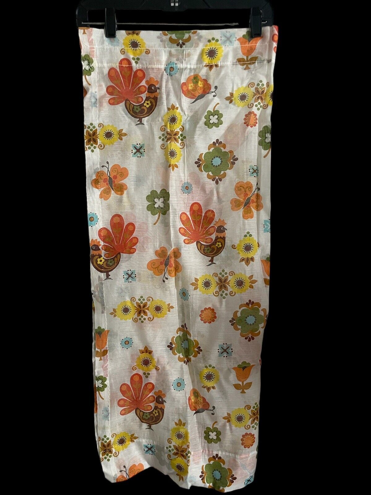 2 Vintage Sheer Flower Power Rooster Butterfly Curtain Tiers 35”Lx29”W Hippie