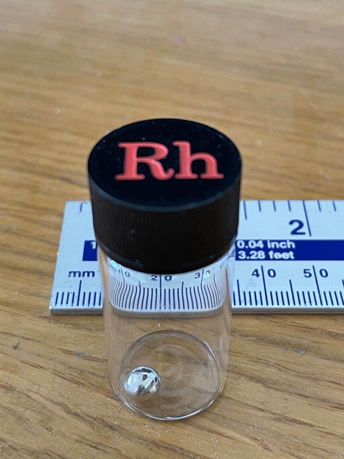 Rhodium Element Solid Metal Sample 99.99% in 7ml Glass Vial with Engraved Lid