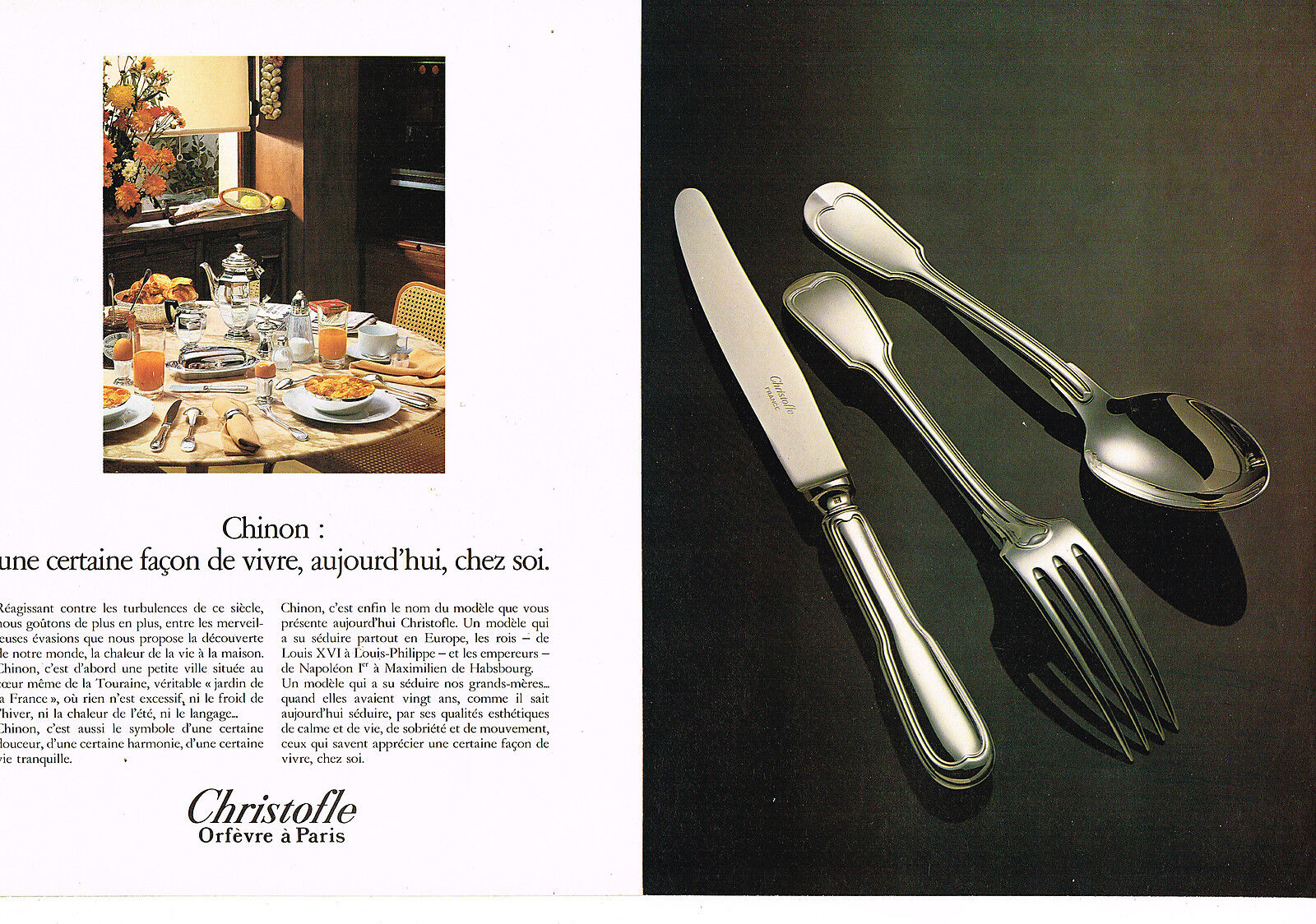 1981 CHRISTOFLE ADVERTISING ADVERTISEMENT table art (2 pages) CHINON