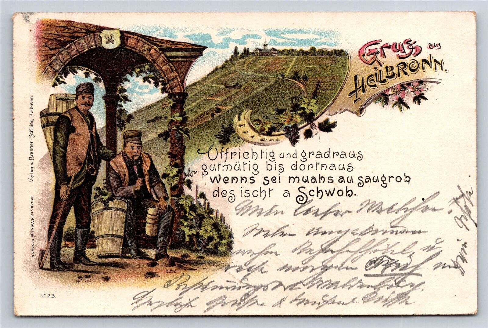 Postcard Germany Gruss aus Heilbronn Wine Growing Litho Vignettes c1898 AD25