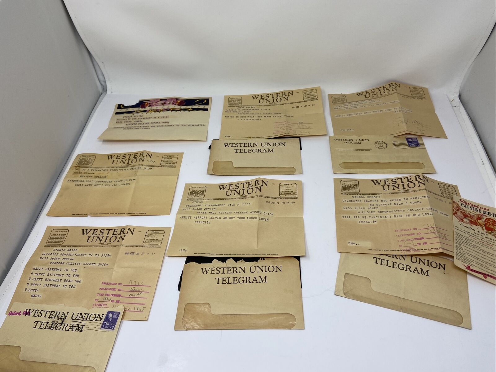 1940\'s Western Union Telegram Lot of 7 to Student at Western College Oxford OH