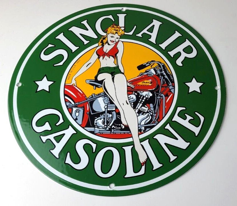 Vintage Sinclair Gasoline Sign - Pinup Girl Sign Gas Oil Pump Porcelain Sign