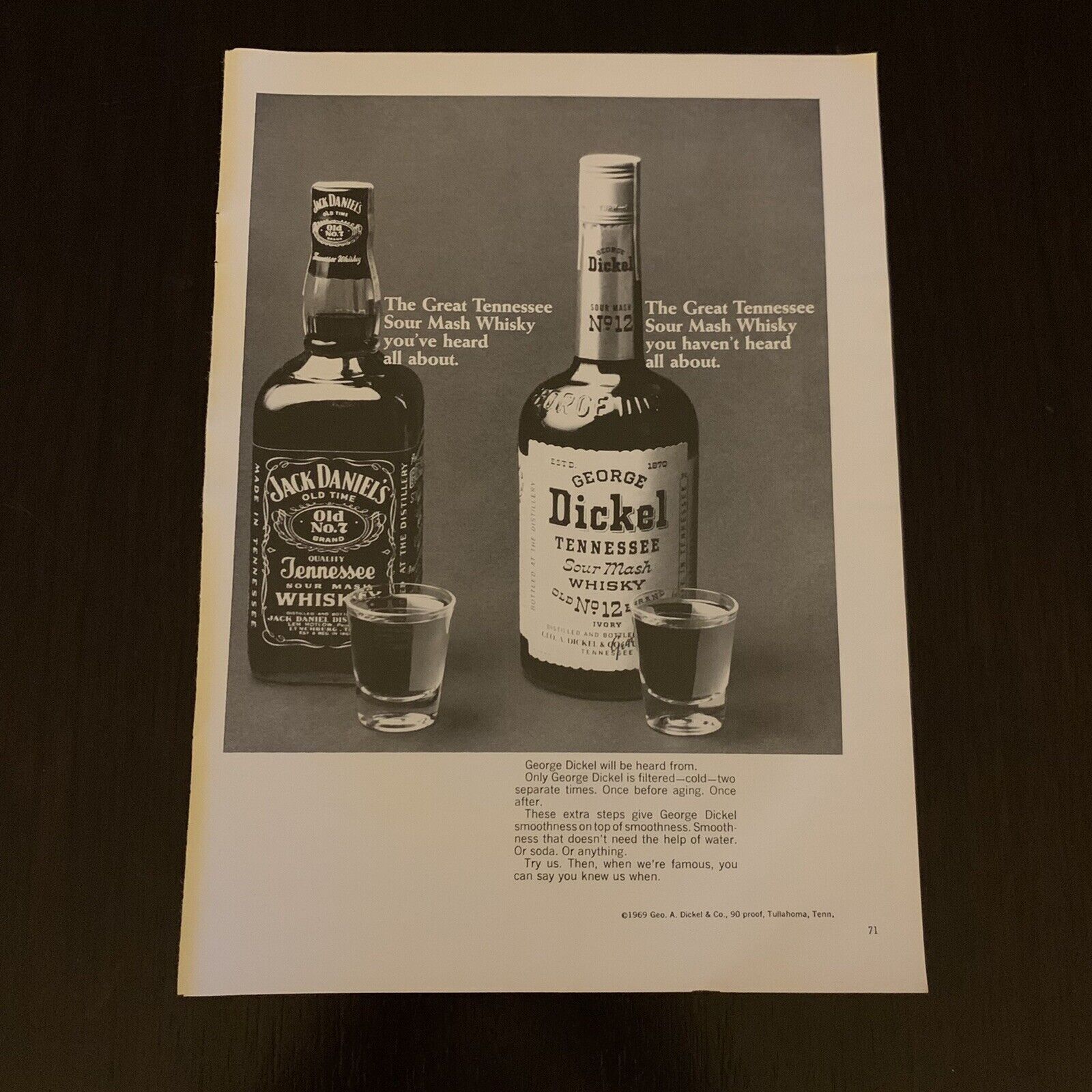 1969 George Dickel Tennessee Whiskey Print Ad Original Vintage Jack Daniel’s