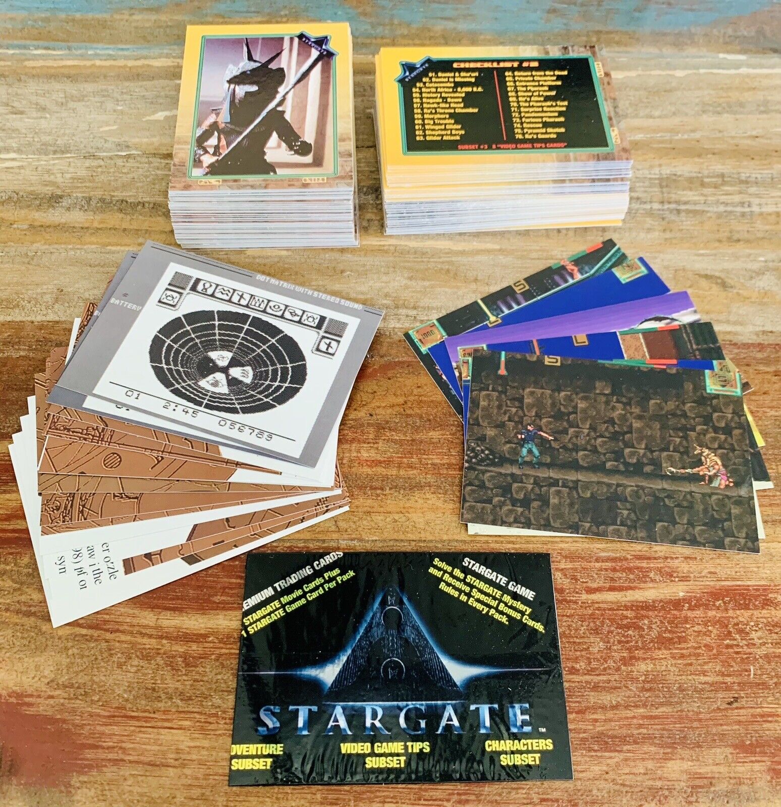 1994 STARGATE COMPLETE 100 CARD BASE SET + 12 CARD GAME CARD SET & GAME TIP SET