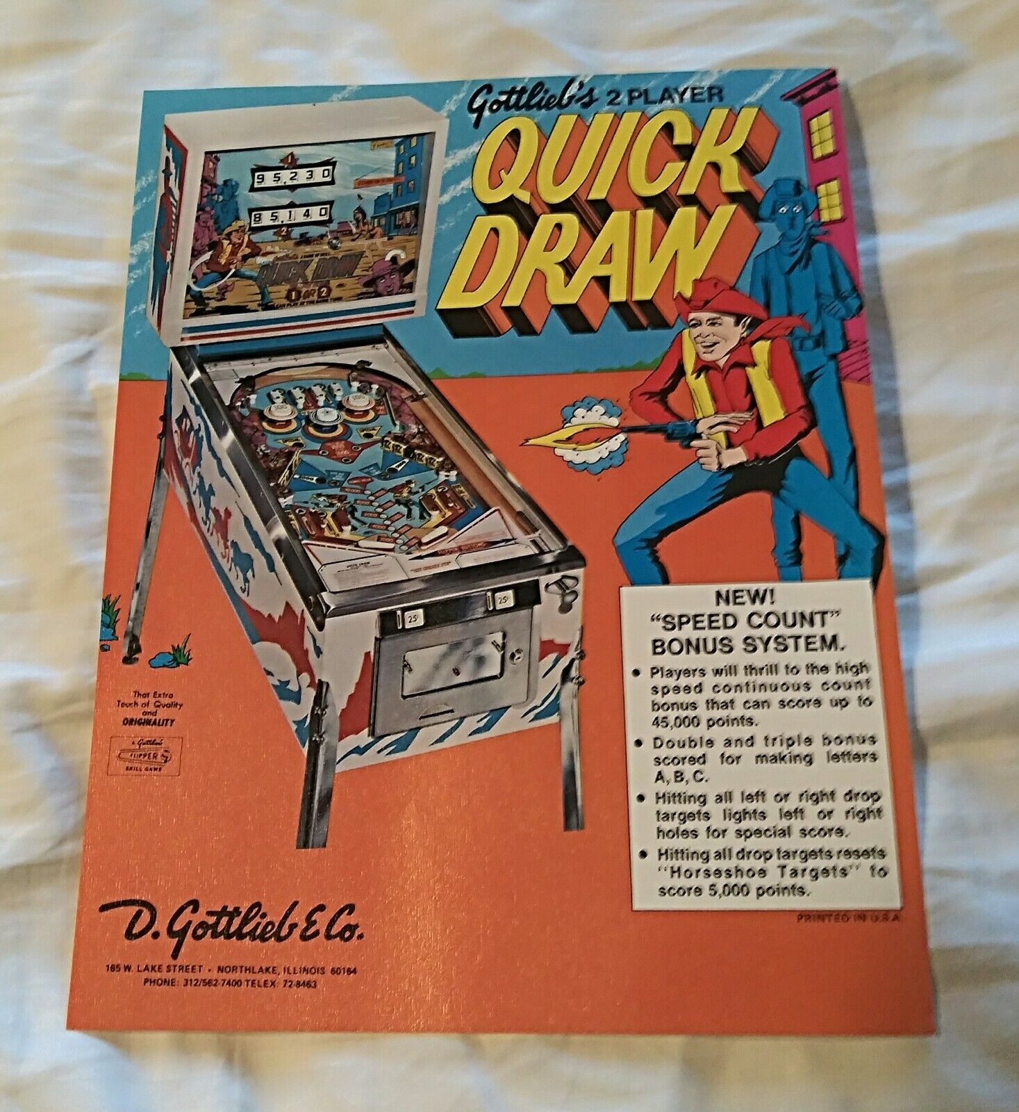 Gottlieb\'s QUICK DRAW Pinball Machine Advertising Flyer Vintage Rare Nice 