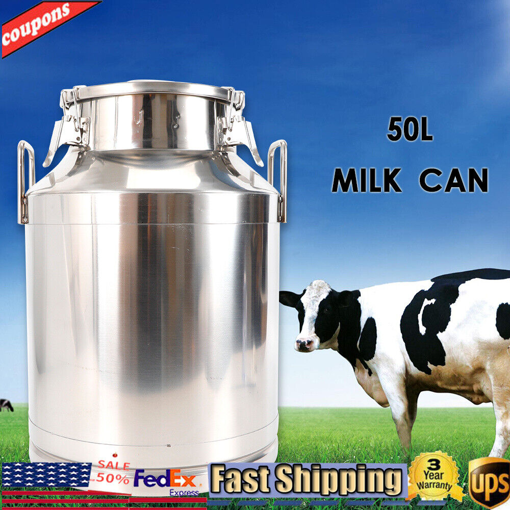 50L 13 Gallon Stainless Steel Milk Can Tote Jug Bucket Liquid Oil Storage Barrel
