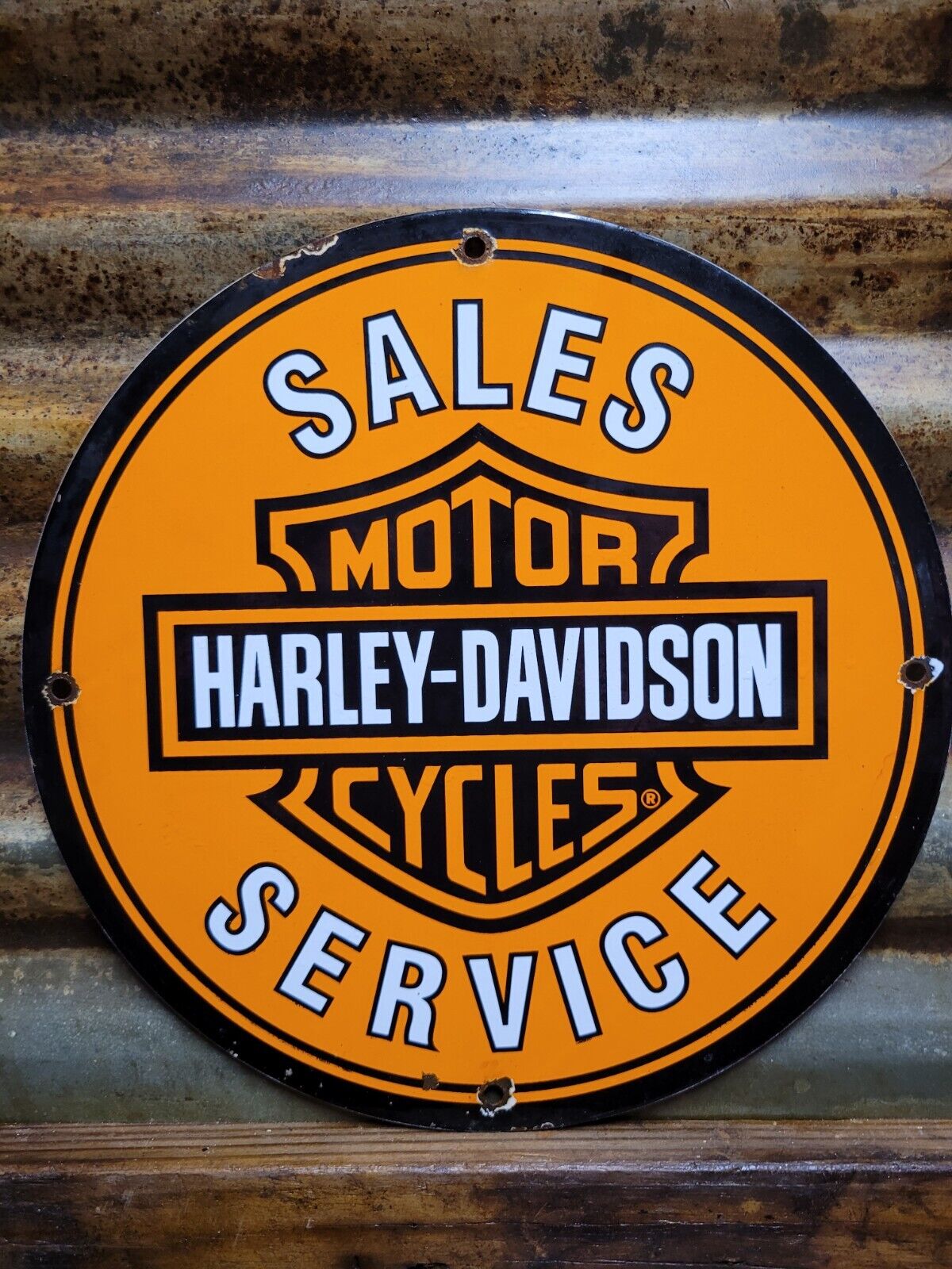 VINTAGE HARLEY DAVIDSON MOTORCYCLE PORCELAIN SIGN OLD BIKE DEALER SALES SERVICE