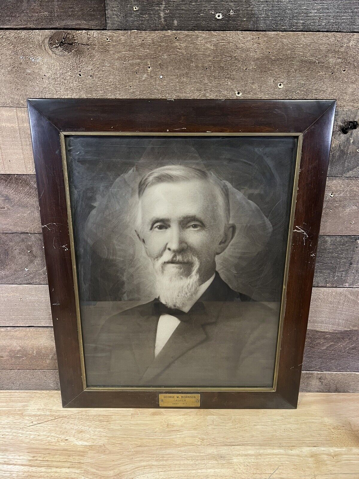 Antique 1917 Wood Framed Portrait Photo George W. Morrison Cashier