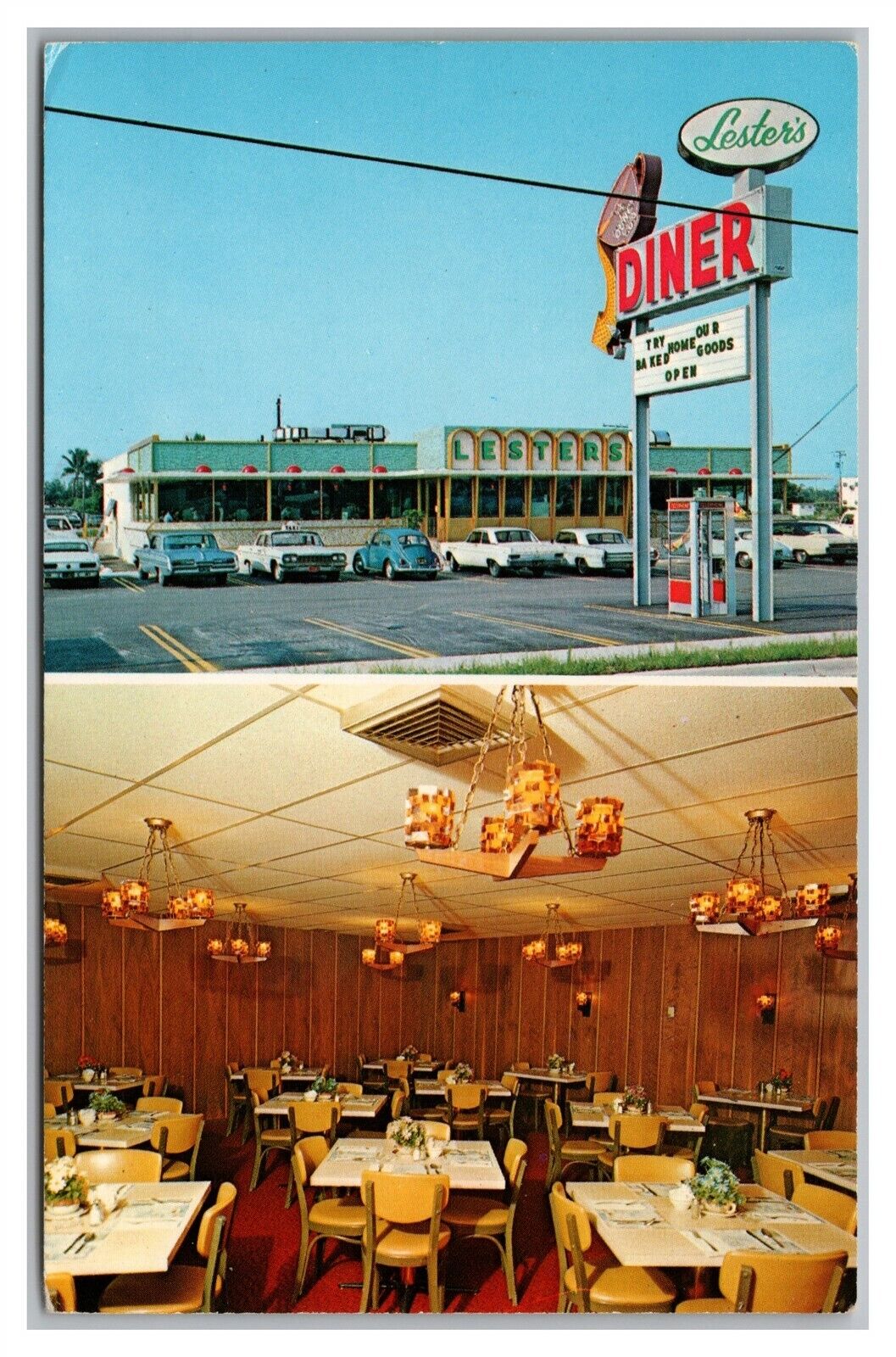 Postcard FL Fort Lauderdale Florida Lester's Diner Dual View Telephone Booth H29