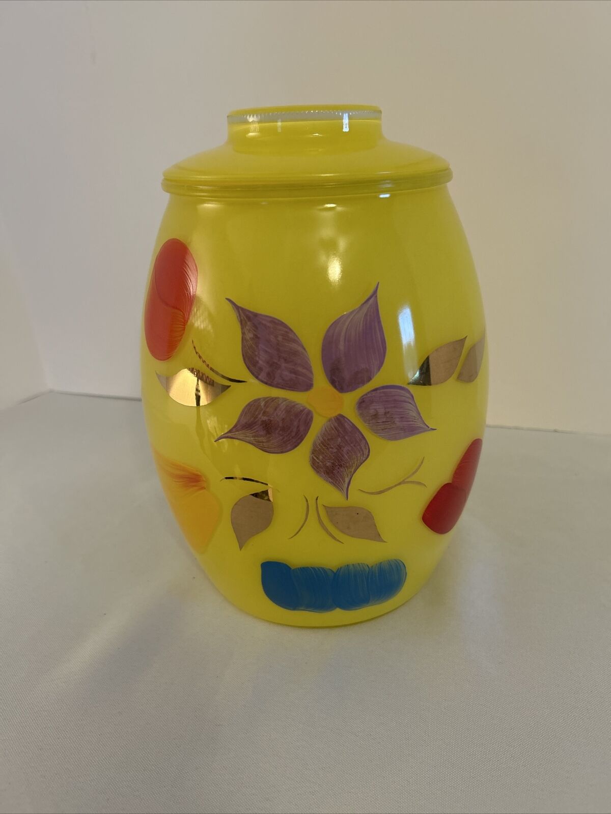 Vintage Floral And Fruit Hand painted Bartlett  Collin’s Glass Canister