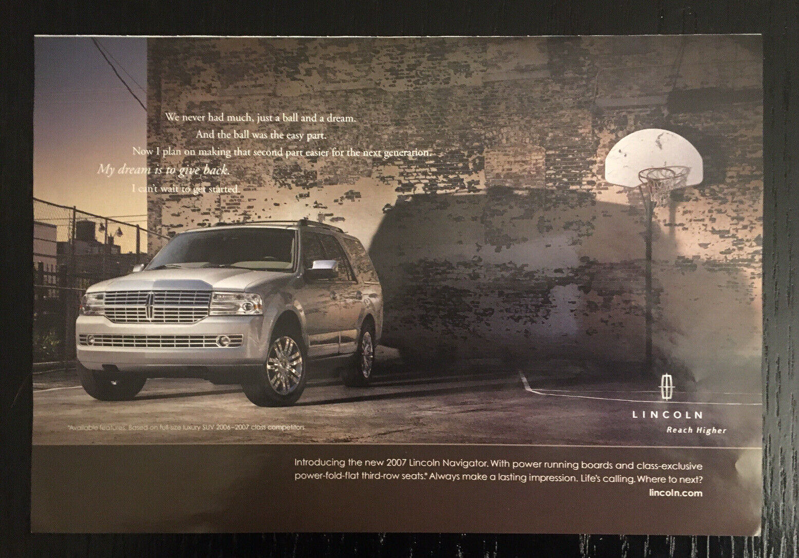 2006 Vintage Lincoln Luxury SUV Print Ad Basketball and a Dream Reach Higher