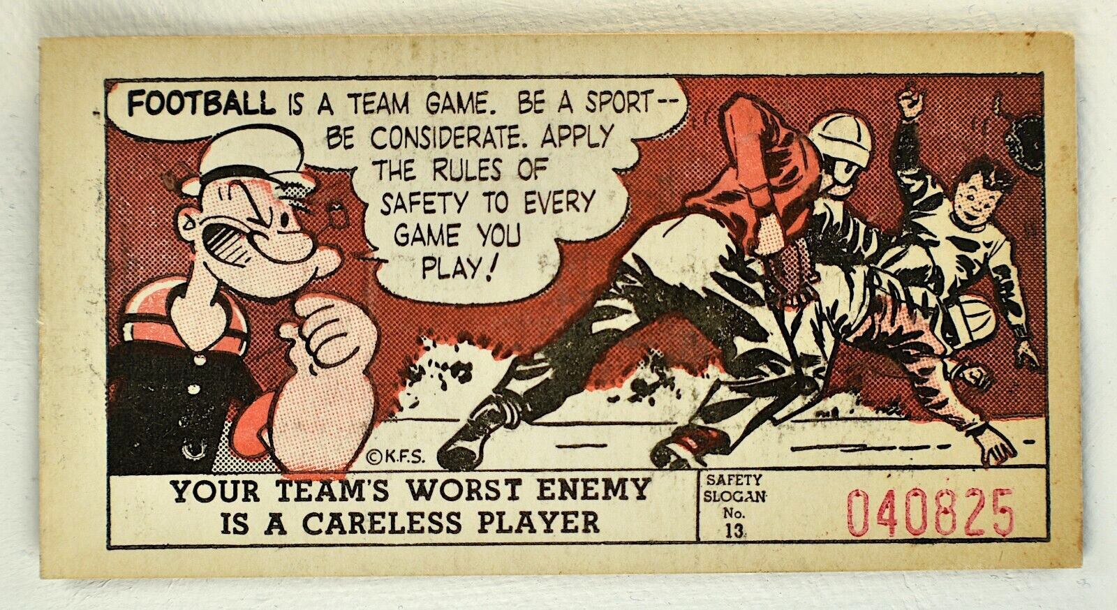 POPEYE FOOTBALL LUCKY SAFETY CARD #13 THE ALBANY TIMES-UNION, 1953