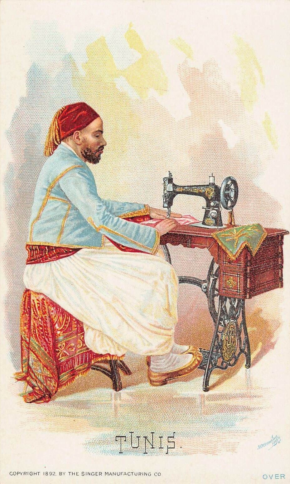 Tunisia, Singer Sewing Machine Co., 1892 Trade Card, Size: 132 mm x 80 mm