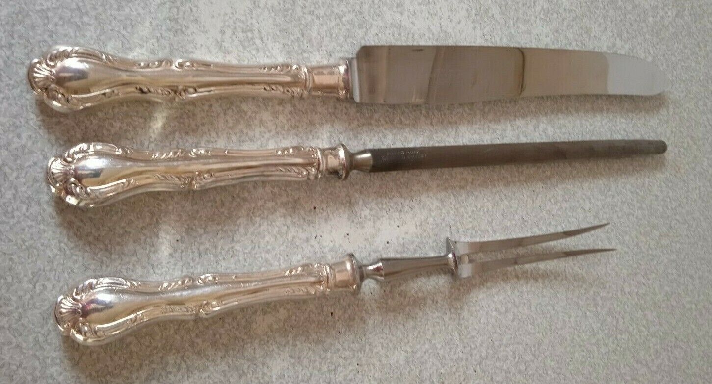 LOVELY ANTIQUE / VINTAGE SILVER PLATED HANDLE  CARVING KNIFE SET MAPPIN & WEBB