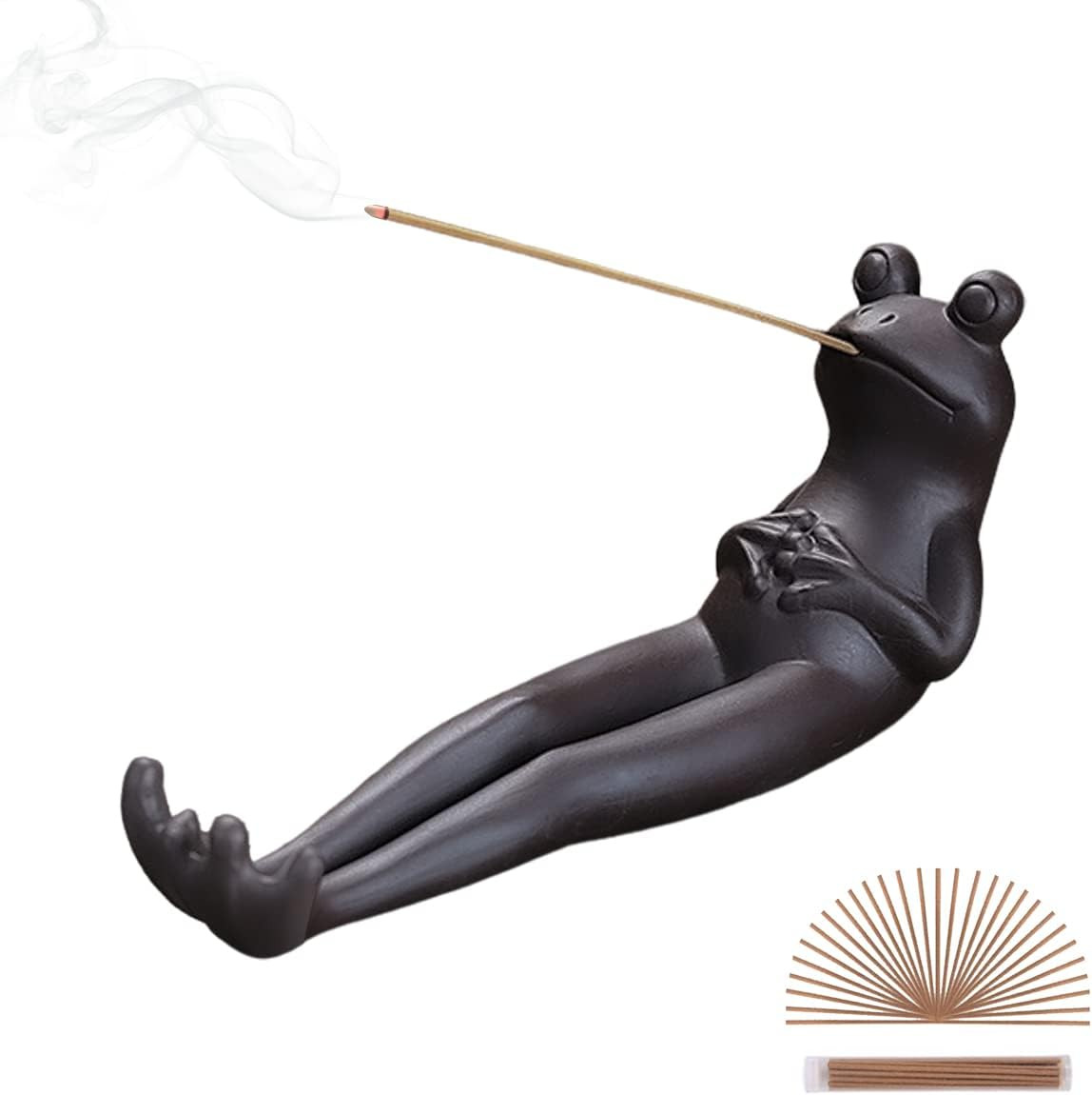 Frog Incense Stick Holder - Ceramic Insence Burner Ash Catcher, Insense Stand wi