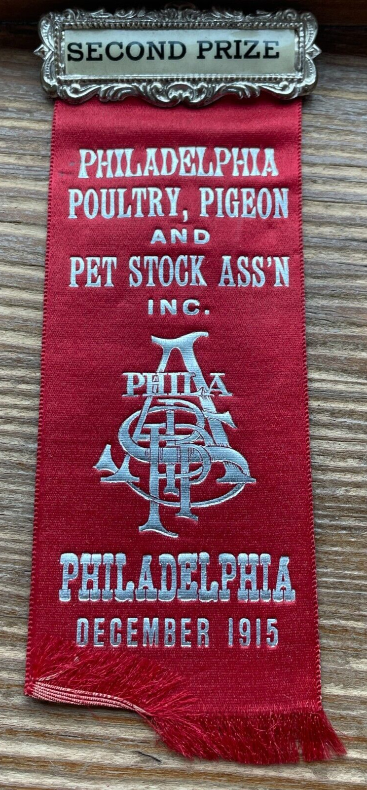 Antique 1915 Philadelphia Poultry, Pigoen, & Pet Stock Assoc. 2nd Prize Ribbon