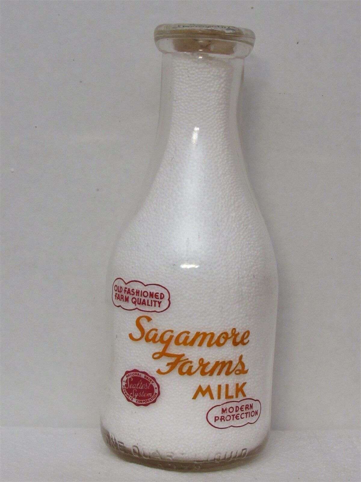 TRPQ Milk Bottle Sagamore Farms Dairy 1942 2-COLOR Sealtest Logo ME Location???