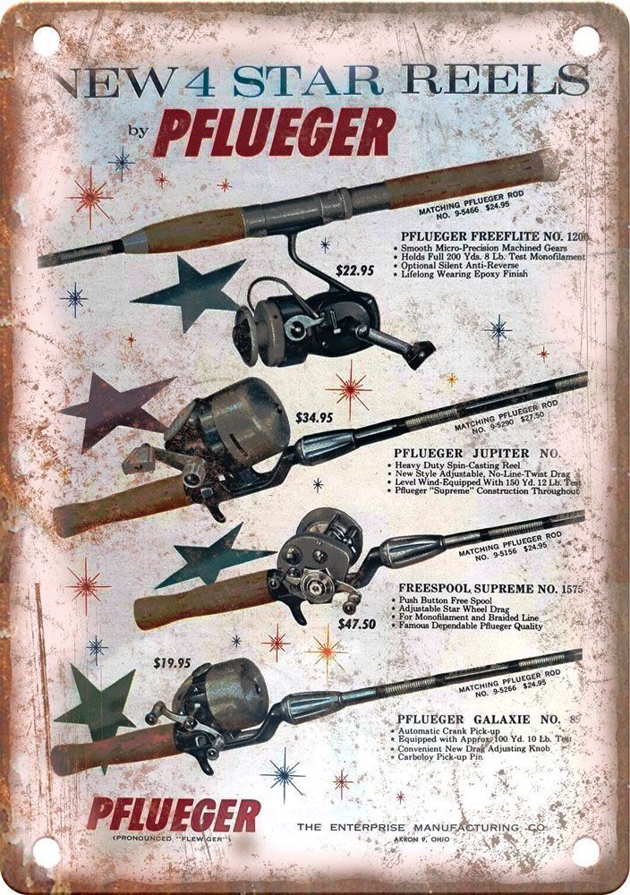 Vintage Pflueger Fishing Advertisment Reproduction Metal Sign FF31