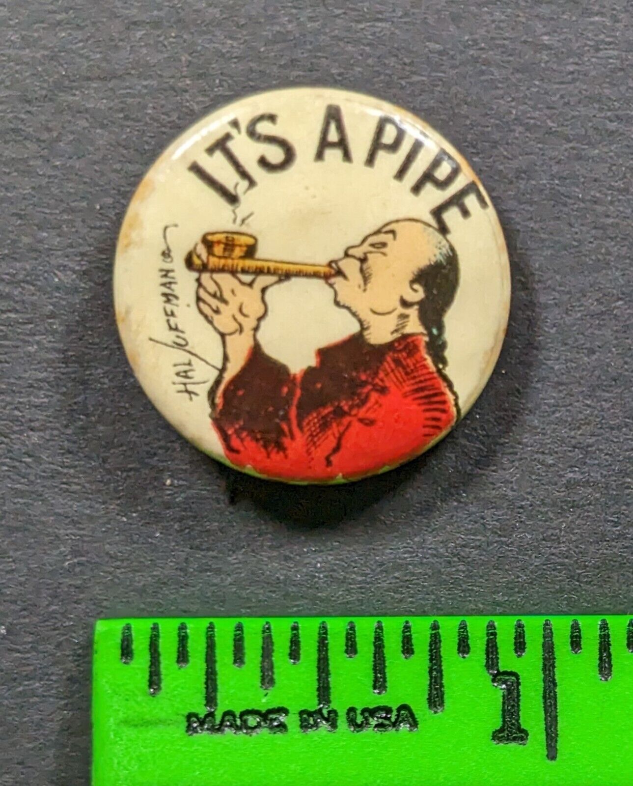 Vintage 1910s Hassan Cigarette Man Smoking Pipe Pinback Pin