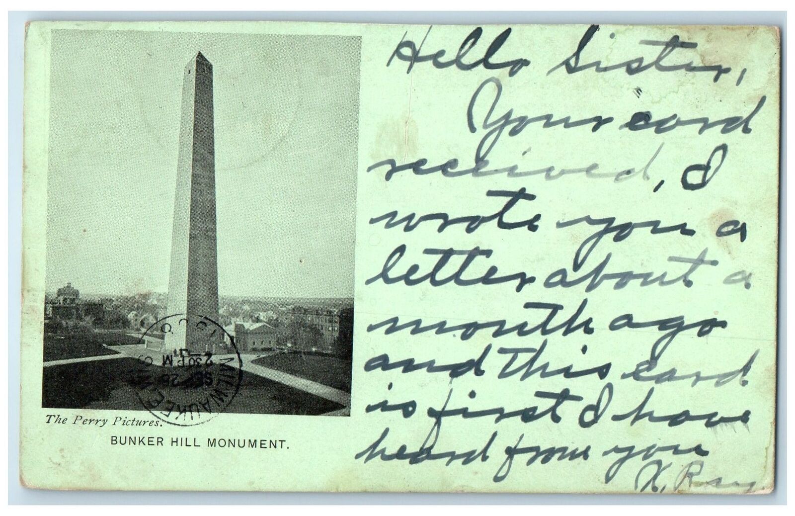 1908 Bunker Hill Monument Tower Buildings Boston Massachusetts Antique Postcard