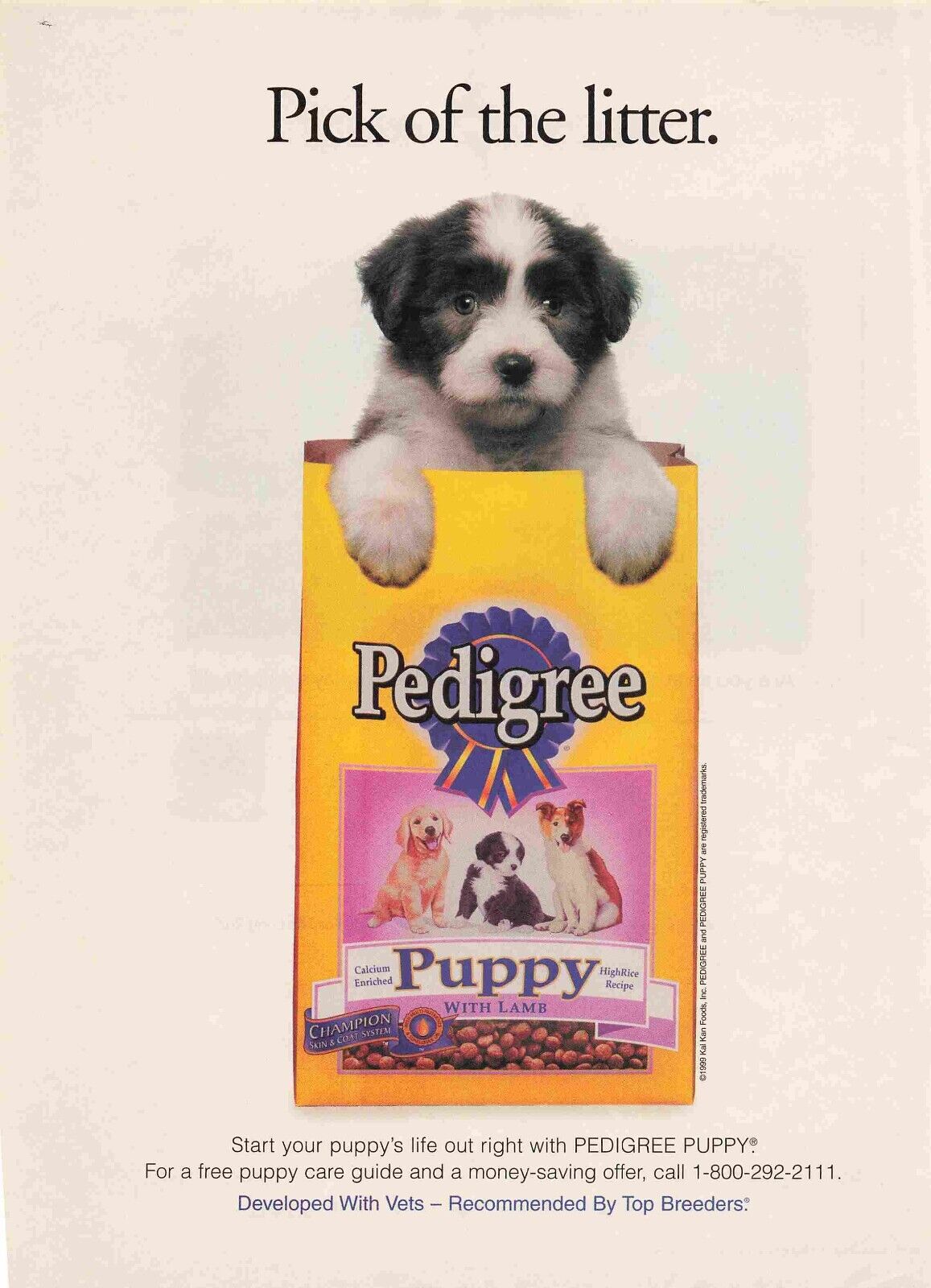 Pedigree Puppy With Lamb Dog Food  Ad 1990S Vtg  Magazine Print Ad 8X11