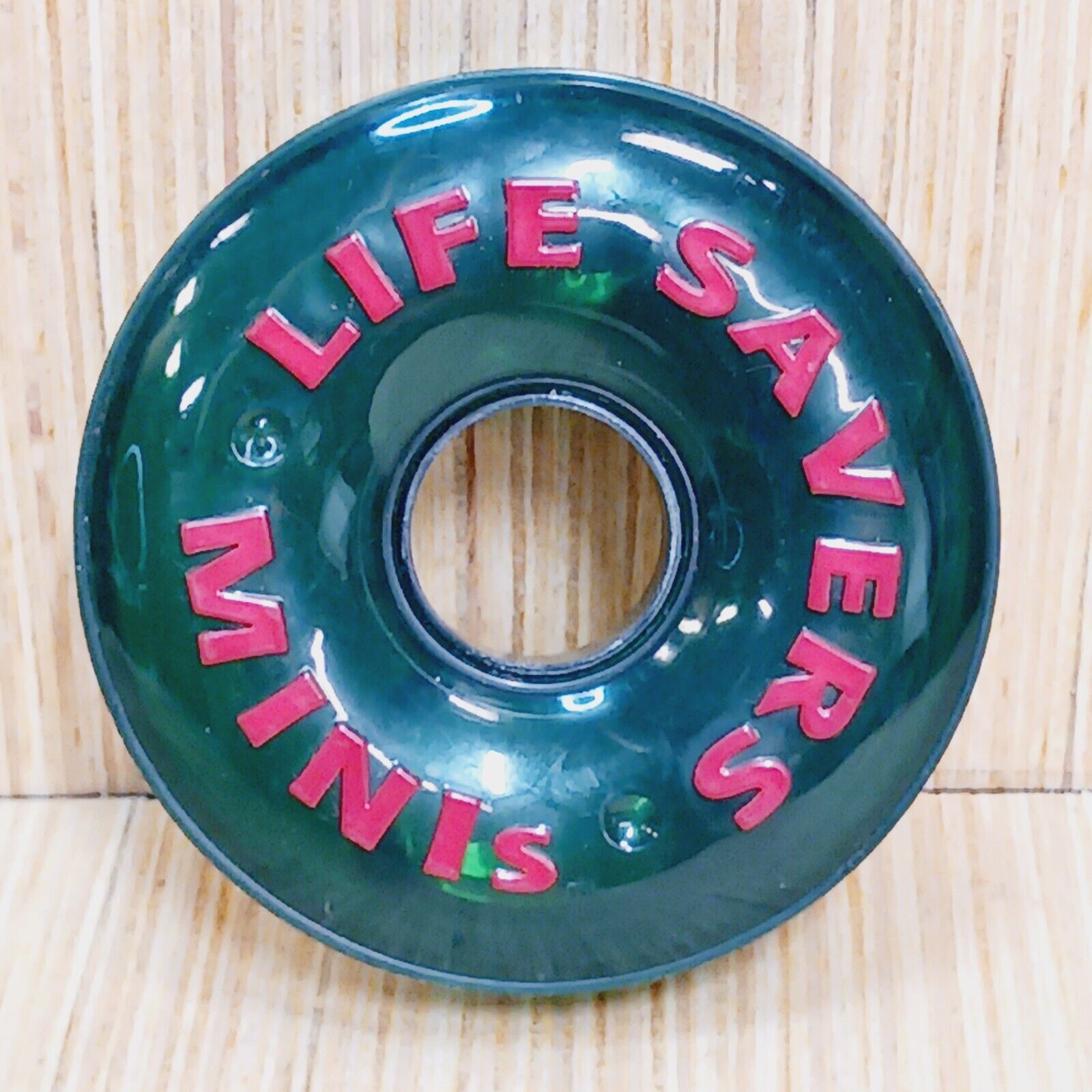Life Savers Minis Green Apple Round Plastic Container Empty Candy Advertising