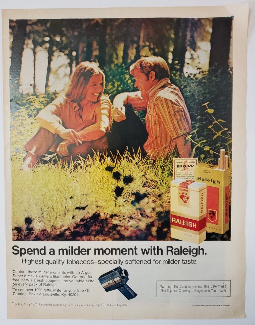 1972 Raleigh Cigarettes Vintage Print Ad Spend A Milder Moment With Raleigh