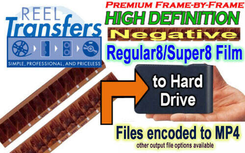 HD Transfer NEGATIVE 8mm/Super8 film to Hard Drive(frame-by-frame)
