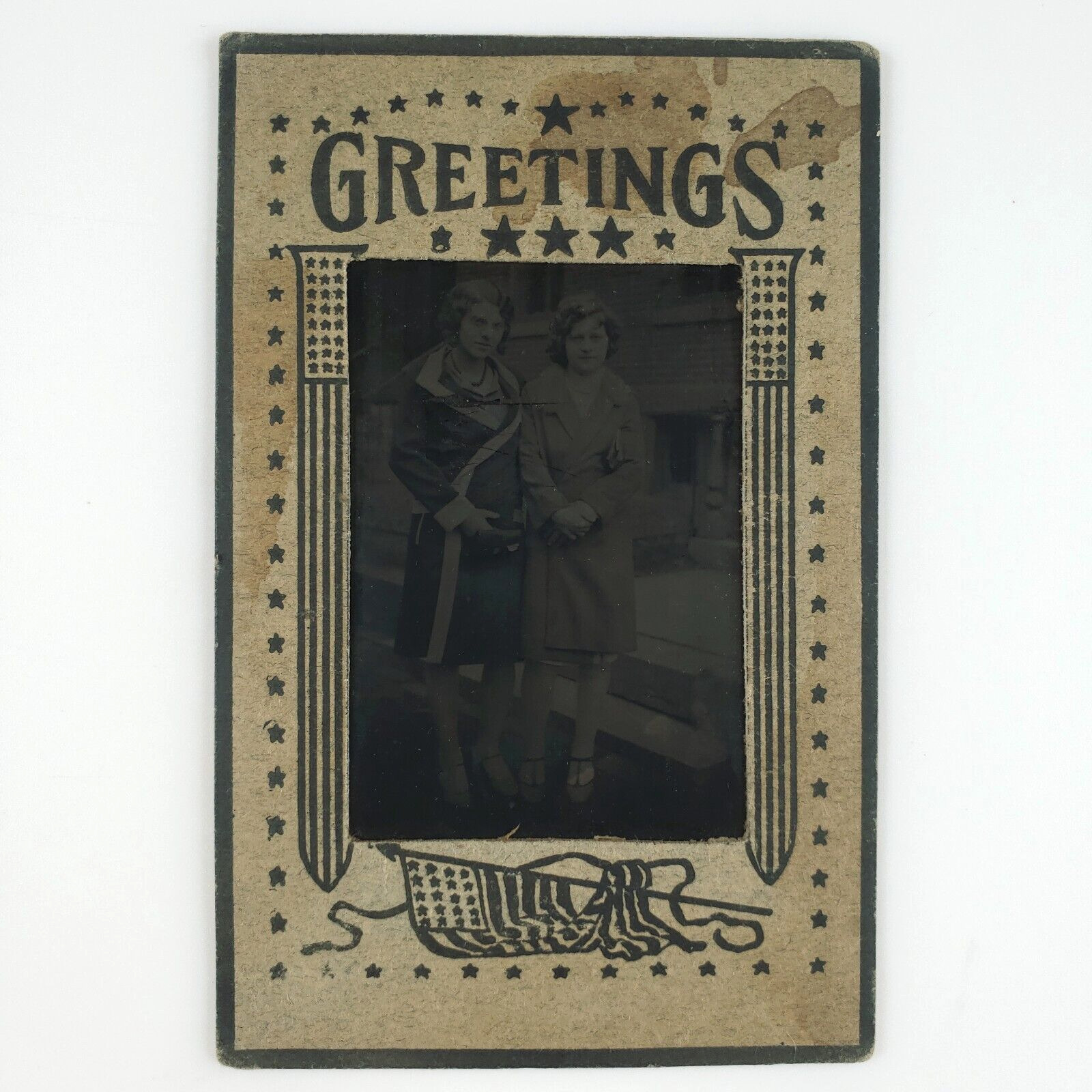 Pretty Flapper Girls FAUX-Tintype 1920s Souvenir Celluloid Women Novelty A4138