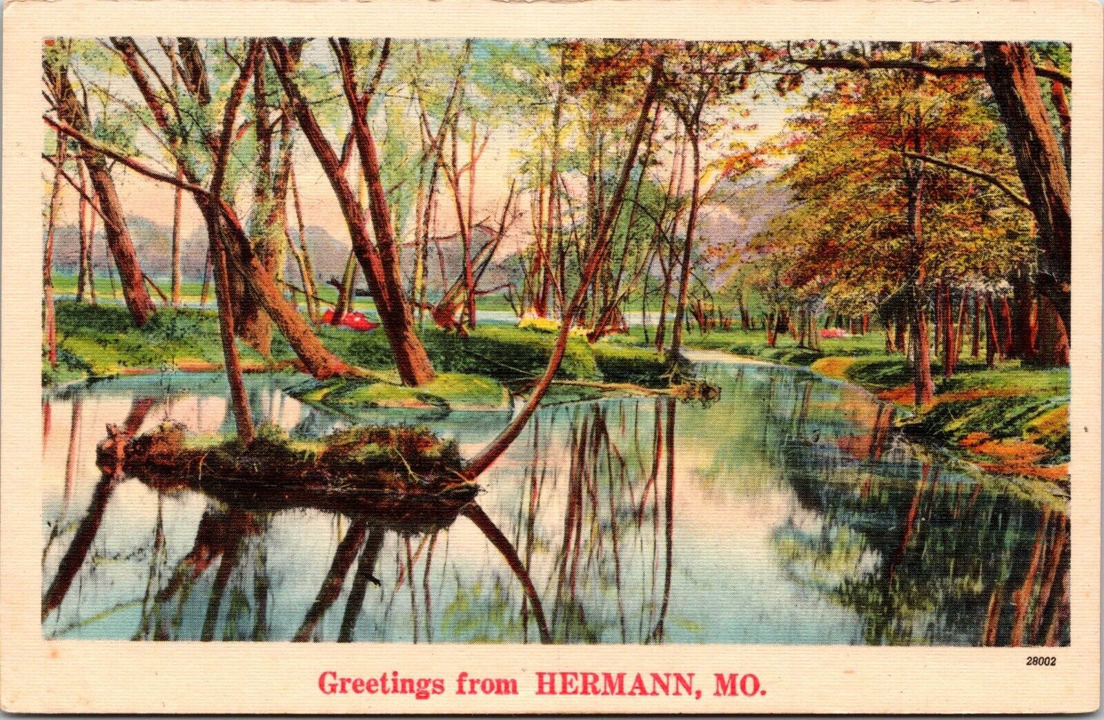 Hermann MO Missouri Greeting Postcard Vintage Autumn Scene Fall