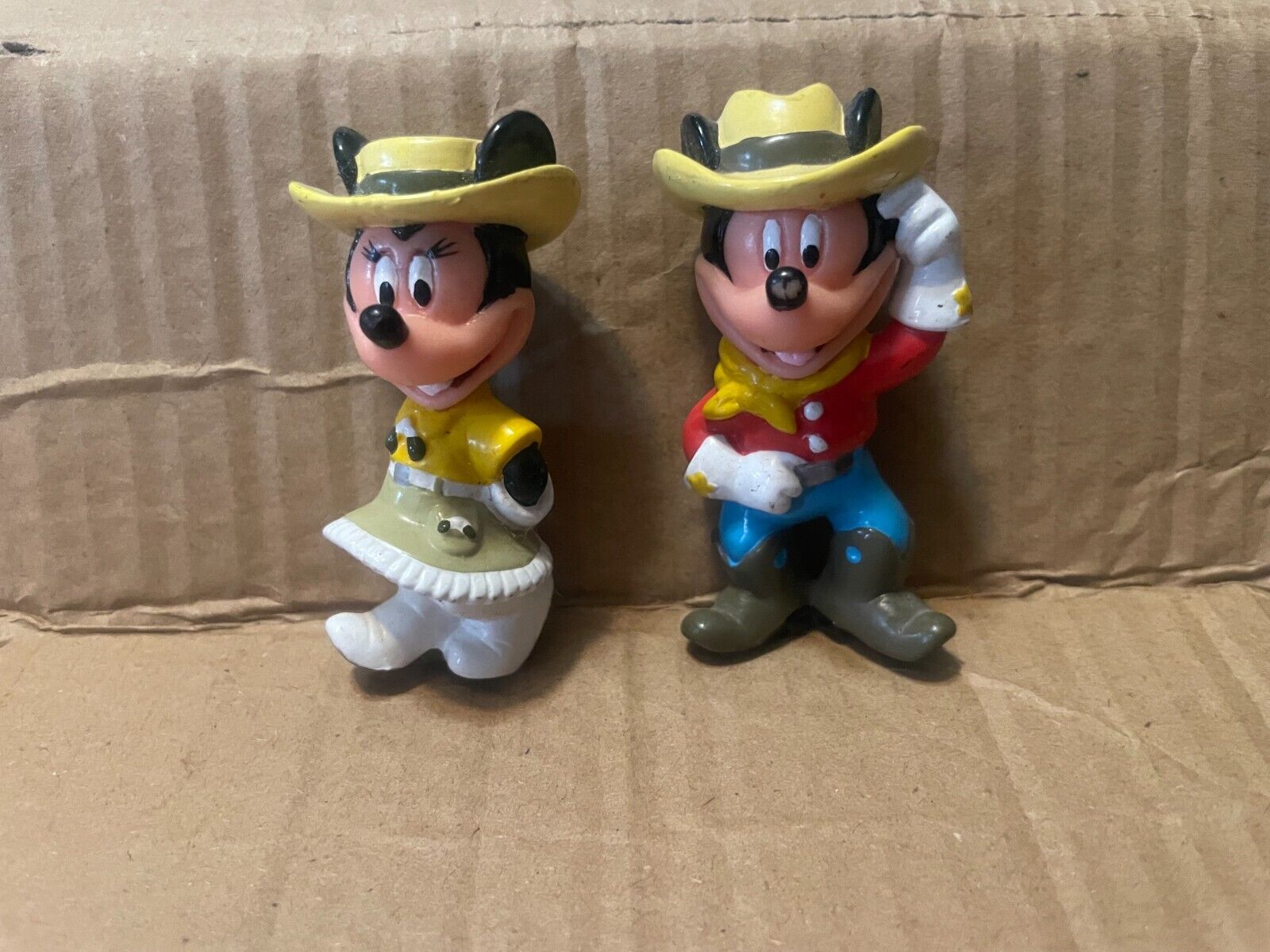 Vintage Disney Mickey and Minnie Mouse Cowboy Figurines  Excellent Condition