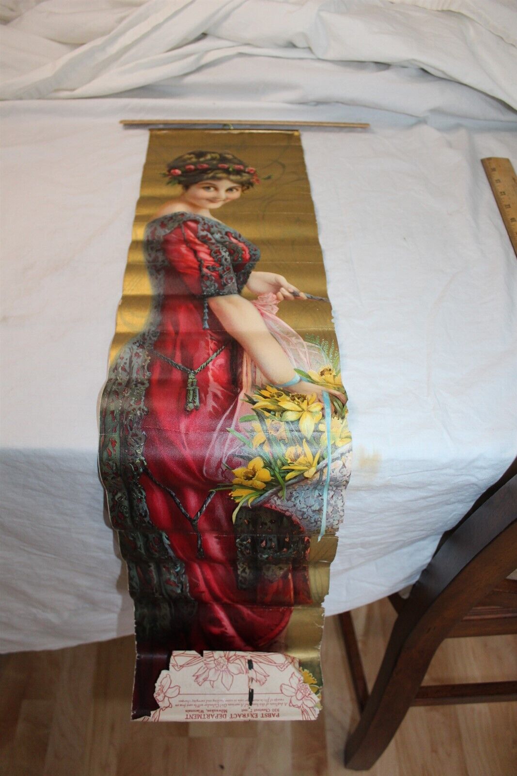 Antique 1911 Pabst Extract American Girl Long Calendar Back Banner Brewery